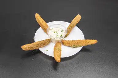 Deep-Fried Pickles at Habibiz Cafe Winnipeg - golden crispy deep-fried pickles with tangy centre